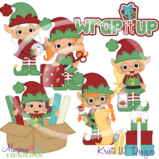 Jolly Wrapping Elves-Girls SVG Cutting Files Includes Clipart - Click Image to Close